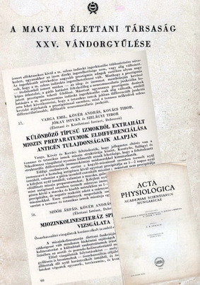 1. ábra. Az Acta Physiologica és a Magyar Élettani Társaság izomkutatásokra vonatkozó dokumentumai 1959-ből - forrás: Dr. Remes