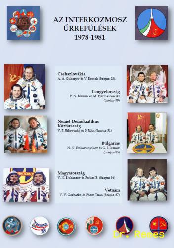 Farkas Bertalan űrrepülése tiszteletére nyílt kiállítás tablója az Interkozmosz űrrepülések résztvevőinek fényképeivel - forrás: Dr. Remes