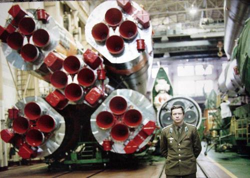 Szojuz rakéta a pleszecki szerelőcsarnokban