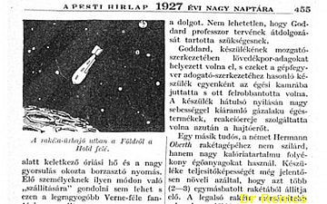 Az Utazás a világűrben című írás a Pesti Hírlap 1927 évi nagy naptára című kiadványban jelent meg 